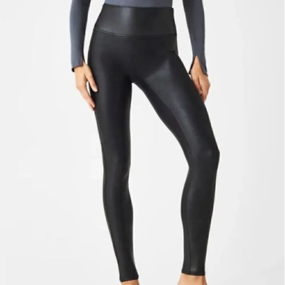 Spanx Women's Faux Leather Black Leggings Size Large